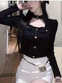 SHEIN エレガント 長袖Tシャツ ブラック ワンホン