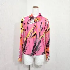 VITA　シアーシャツ　長袖　ヴィヴィッド柄（40）ピンク　透け感　伸縮