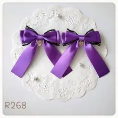 リボン ヘアクリップ 紫 パープル ハート 黒 量産型 地雷 ロリータ ゴスロリ