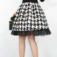 美品✨エムズグレイシー 千鳥格子柄 チュールスカート 36 ピンク×黒 ひざ丈