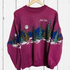 90s USA製 Lake Tahoe 雪山 総柄 スウェット ヴィンテージ