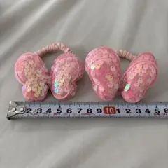 蝶々 スパンコール ヘアゴム 2個セット ピンク