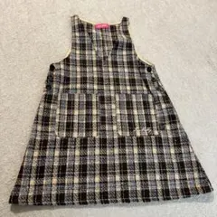 チェック柄ジャンバースカート フリルトップスセット130cm