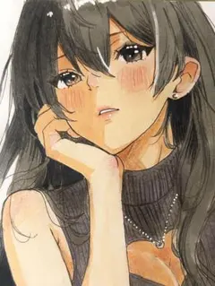 イラスト　女の子　色紙イラスト　一点物　アナログイラスト