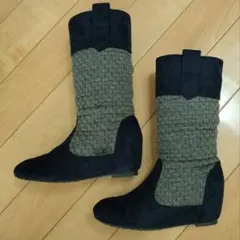 値下げ　amitie　ネイビー スエード ニット ロングブーツ