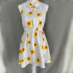 ひまわりプリント ノースリーブワンピース