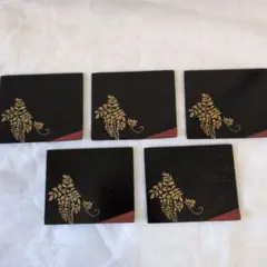 【昭和レトロ】高級 漆器 金蒔絵 藤 銘々皿 5枚セット 茶托 コースター