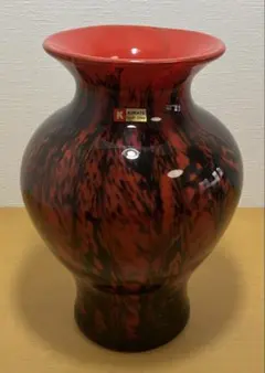 【希少】KURATA Craft Glass 花瓶 赤 黒 マーブル 昭和レトロ