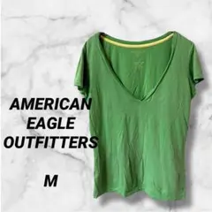 0822　Tシャツ　カットソー　半袖　グリーン　Vネック　Ｍのサムネイル
