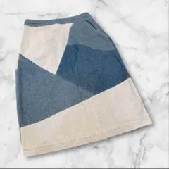 オリーブデオリーブ　スカート膝丈　ウエストゴム　Mサイズ　ネイビー　ホワイト　綿