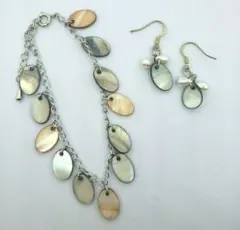 未使用 ハンドメイド シェルとパールのピアス ブレスレット セット売り