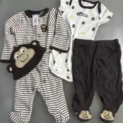 〈新生児〉バナナとサルのロンパース4点セット