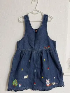 ミキハウス デニム ワンピース 110刺繍 うさぎ 女の子