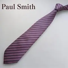 ポールスミス ネクタイ パープル ストライプ 総柄 絹素材 上品【n8892】