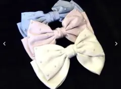 パール付きリボンバレッタ　ヘアアクセサリー　シフォン　くすみカラー ３色展開