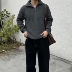 ハーフジップ ニット ハイネック メンズ