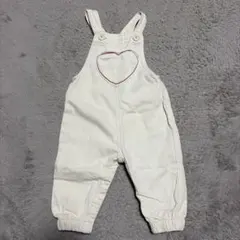 ホワイト ハート型刺繍 オーバーオール