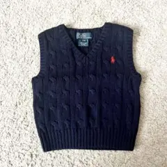 ポロラルフローレン ケーブルニットベスト ネイビー 赤ポニー 刺繍ロゴ