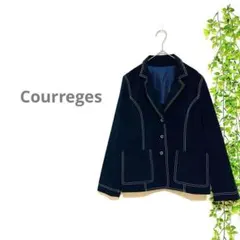【Courregesクレージュ】ナイロンジャケット　ネイビー　ステッチ　軽量　Mのサムネイル