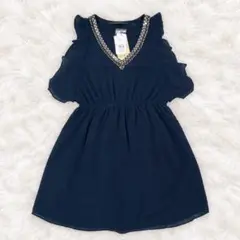 YECCA VECCA ラッフルスリーブドレス ネイビー 新品 フリーサイズ