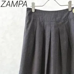 ZAMPA ひざ丈スカート フレア タック入り ドット柄 シンプル 裏地付き