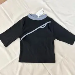Adoon plain バイカラーネックスリットトップス ブラック×ブルー Fのサムネイル