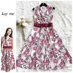 美品 kay me ケイミー カシュクール ワンピース 花柄 ボタニカル L 超美品】kay me ケイミー ひざ丈ワンピース カシュクール7号 - メルカリ