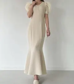 JUNOAH パワショルVネックマーメイドワンピース