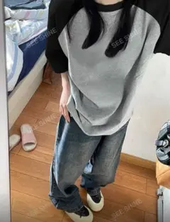 ラグランスリーブ Tシャツ グレー