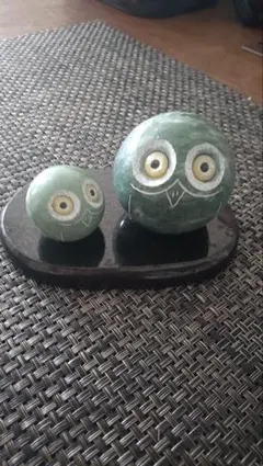 フクロウの石彫刻　台座石板　セット