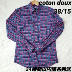 【希少】coton deux　コトンドゥ　38/15　総柄長袖シャツ　性別マーク