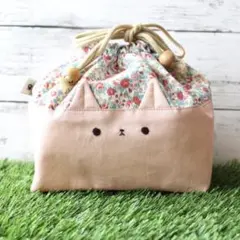 【生え猫お弁当袋】オリジナルキャラクターハンドメイドランチ巾着　入園入学グッズ