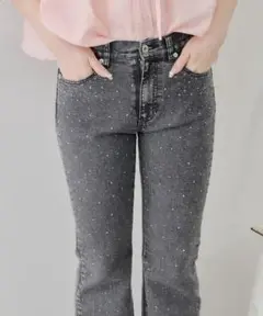 ストーン付デニムフレアパンツ