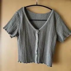 GU テクスチャークロップドカーディガン(半袖) M オリーブ　カーキ