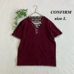 CONFIRM✨コンファーム（L）バーガンディ 半袖 シャツ 個性派のサムネイル