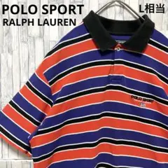 ポロスポーツ ラルフローレン 半袖ポロシャツ ボーダー 星条旗 刺繍 M 鹿の子