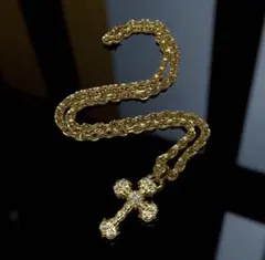 22Kプレミアムコーティング・クロスネックレス ペーパーチェーン