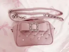 NOEMIE お嬢さんビジューリボンショルダーバッグ ピンク♥
