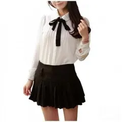 【売り切れ御免！】ボウタイ 長袖ブラウス レディース（ホワイト）