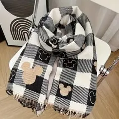 ミッキーマウス柄 チェックマフラー 大判