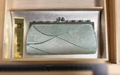 西陣織　緑色 波模様 　財布　7cm×13cm