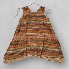 f1226◆エスニック柄ノースリーブチュニック　総柄　レース　体型カバー　茶