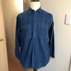 メンズ【美品 シュガーケイン】L インディゴ ブルー シャツ ストライプ 後染め