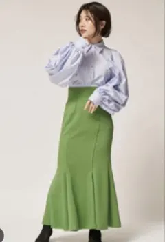 フレイアイディー ピンタックヘムマーメイドスカート グリーン 新品同様