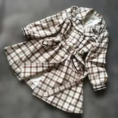 【美品】アクシーズファム チェック コート フリル襟 M ベージュ Aライン