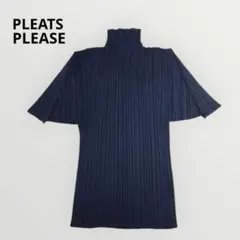 PLEATS PLEASE【美品】ハイネック半袖カットソー　トップス　ネイビー3のサムネイル