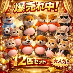 12枚　おなかぷにぷにシール 柴犬 猫 SNS ぷっくり 3d 立体 スクイーズ