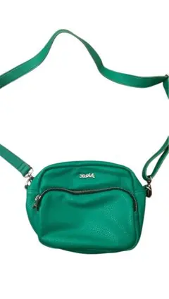 グリーン ショルダーバッグ 前面ファスナー付き