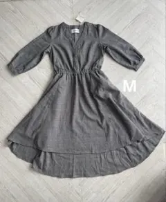 【最終価格】新品　Mサイズ　グレンチェック柄　ワンピース グレー系