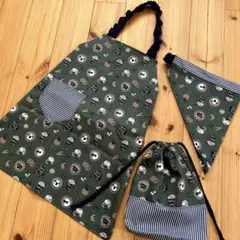 巾着セット 子供エプロン 120 〜 130 三角巾セット☆ 羊さんカフェ♪